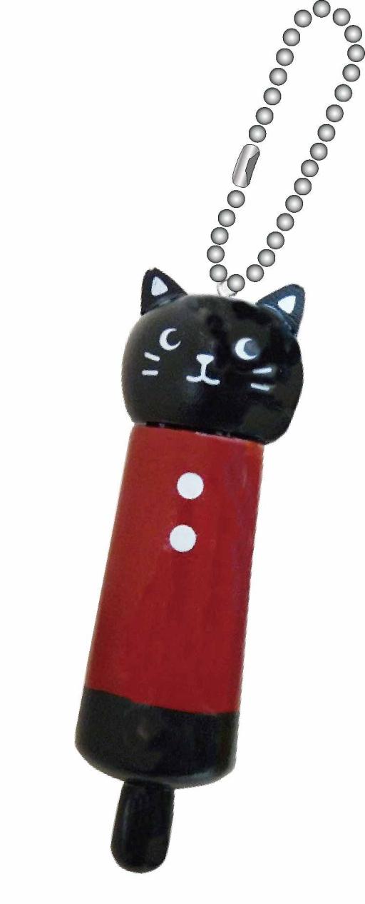 木製つぼ押しキーホルダー　　黒ねこ