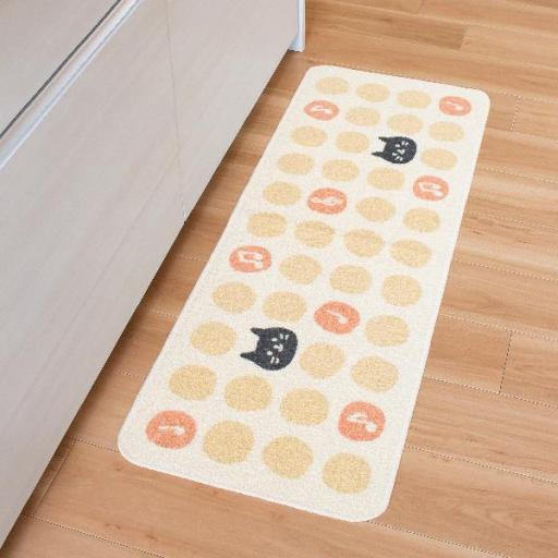 リズムキャット　再生糸を使用した 洗える キッチンマット　日本製　ねこ