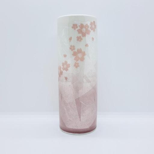 九谷焼6号寸胴花瓶／銀彩桜ピンク