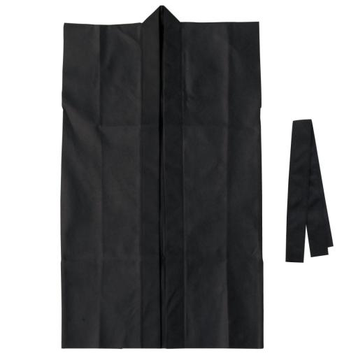 ロングハッピ不織布　黒　Ｓ（ハチマキ付）