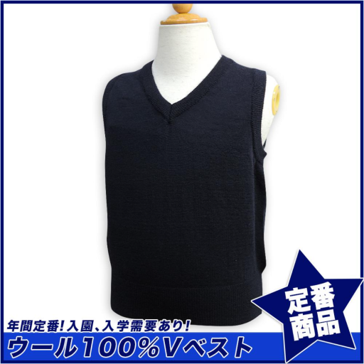 【SALE】【在庫限り】ウール100％スクールベスト 紺色 (110cm～170cm)