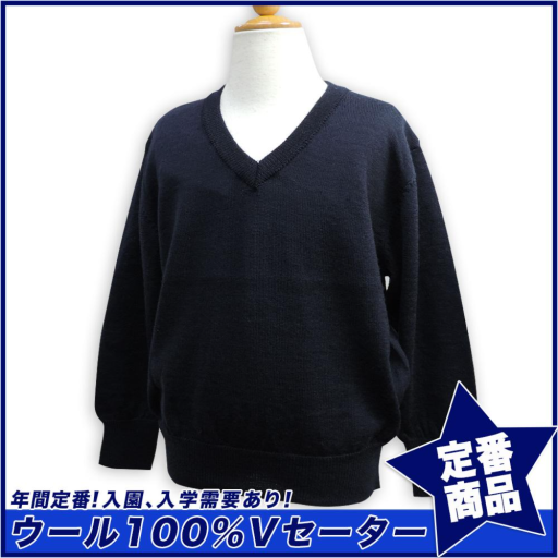 【SALE】【在庫限り】ウール100％スクールVセーター 紺色 学童(110cm～170