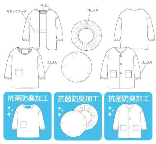 【スクール定番】給食エプロン・帽子(抗菌防臭加工)/カッポウ型・前あき型・給食帽/学校用/男女兼用