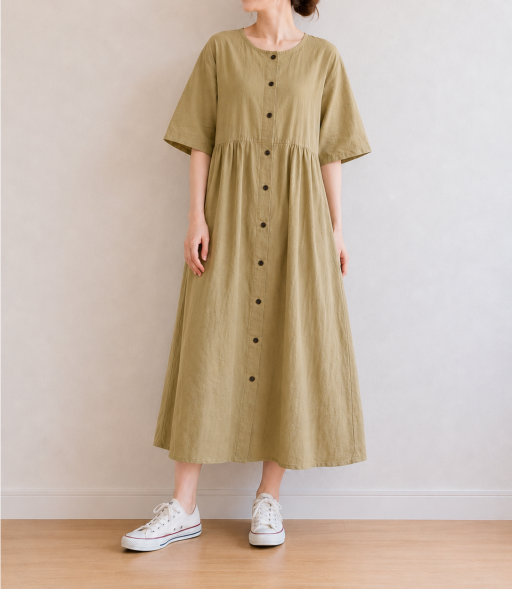 夏物　インド綿前開きロングワンピース【30枚セット】