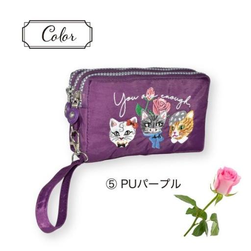 定番2025 新作 ポーチ 猫 刺繍 化粧ポーチ 小物入れ 3連ファスナー 3連ポケット ポーチ