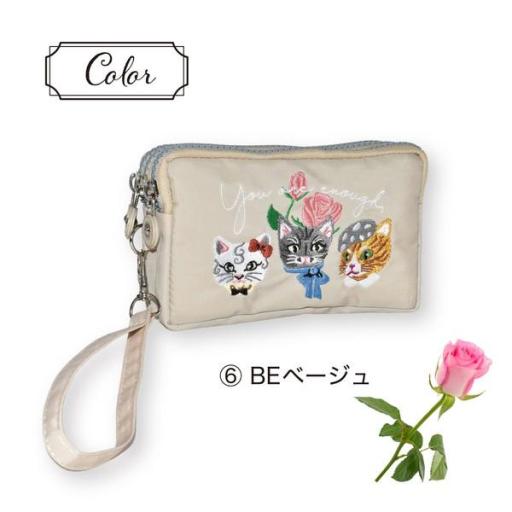 定番2025 新作 ポーチ 猫 刺繍 化粧ポーチ 小物入れ 3連ファスナー 3連ポケット ポーチ