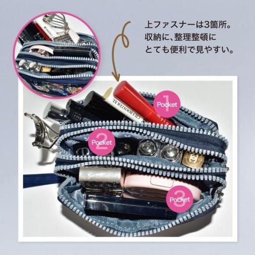 定番2025 新作 ポーチ 猫 刺繍 化粧ポーチ 小物入れ 3連ファスナー 3連ポケット ポーチ