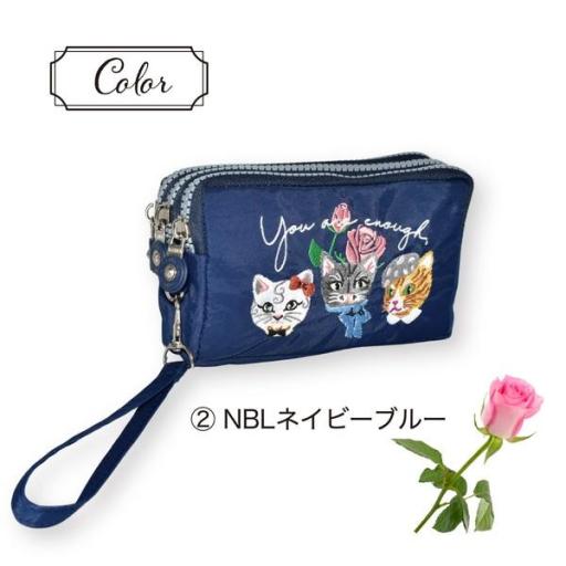 定番2025 新作 ポーチ 猫 刺繍 化粧ポーチ 小物入れ 3連ファスナー 3連ポケット ポーチ
