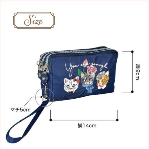 定番2025 新作 ポーチ 猫 刺繍 化粧ポーチ 小物入れ 3連ファスナー 3連ポケット ポーチ
