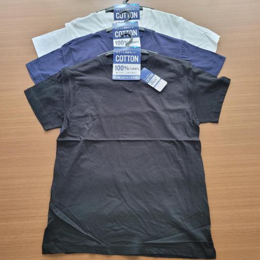 紳士　綿100％　半袖V首　天竺Tシャツ　オープンハンガー仕様