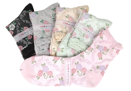 【日本製クルー】　フロート薔薇柄