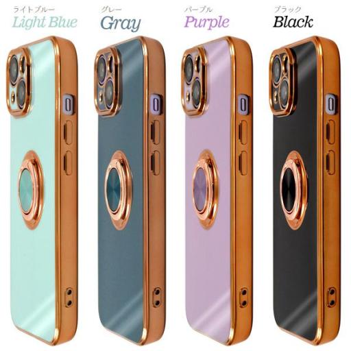 スマホケースiPhone 14用　スマホリング付メタリックバンパーソフトカラーケース