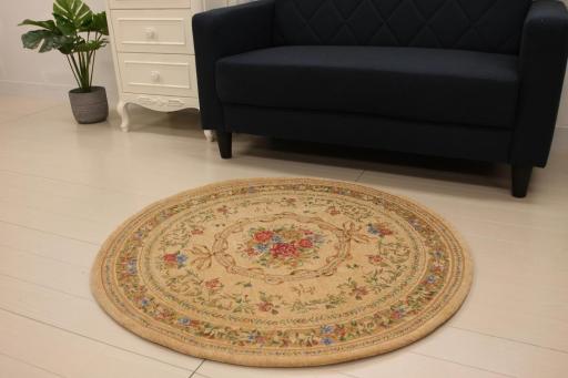 洗えるゴブラン織ラグ：アミアン円形Φ120ｃｍ ベージュ